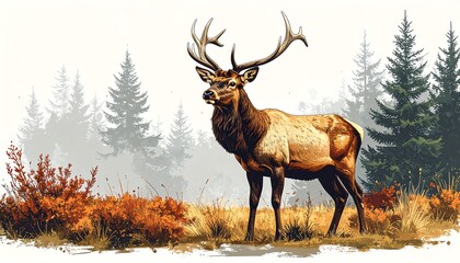Elk in autumnal forest scene
