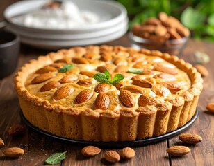 Almond tart on a wooden table