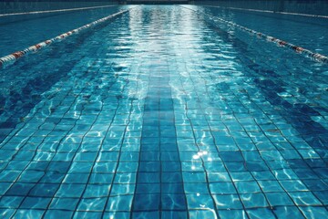 Obraz premium A swimming pool's bottom, looking down the length