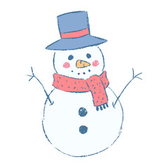 Snowman cartoon illustration isolated on white background. Cute winter christmas character concept