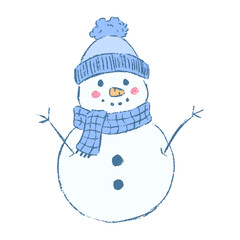 Snowman cartoon illustration isolated on white background. Cute winter christmas character concept