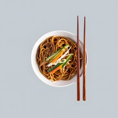 Healthy and traditional Chinese Zhajiangmian with fresh vegetable toppings. A clean and abstract top-down composition, perfect for a modern food blog or menu.