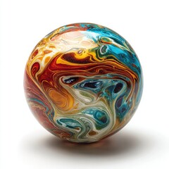 Vibrant marbled sphere on white background