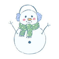 Snowman cartoon illustration isolated on white background. Cute winter christmas character concept