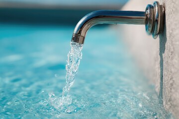 Water pouring from a poolside faucet