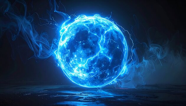 Glowing blue sphere on dark background