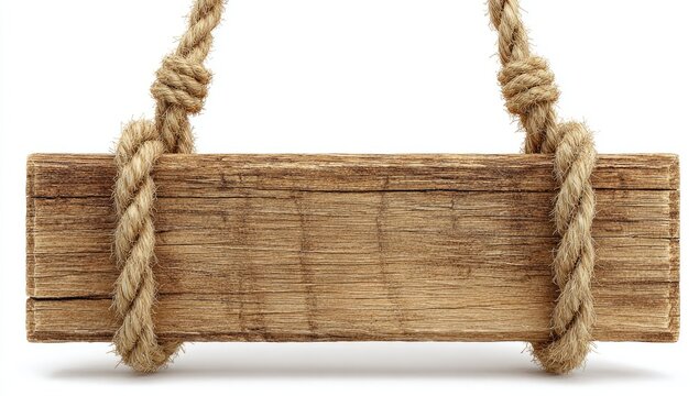 Rustic wooden sign hanging by ropes (1)