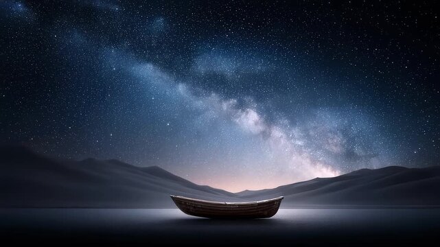 Lonely Boat Under the Stars, Quiet and Profound Night
