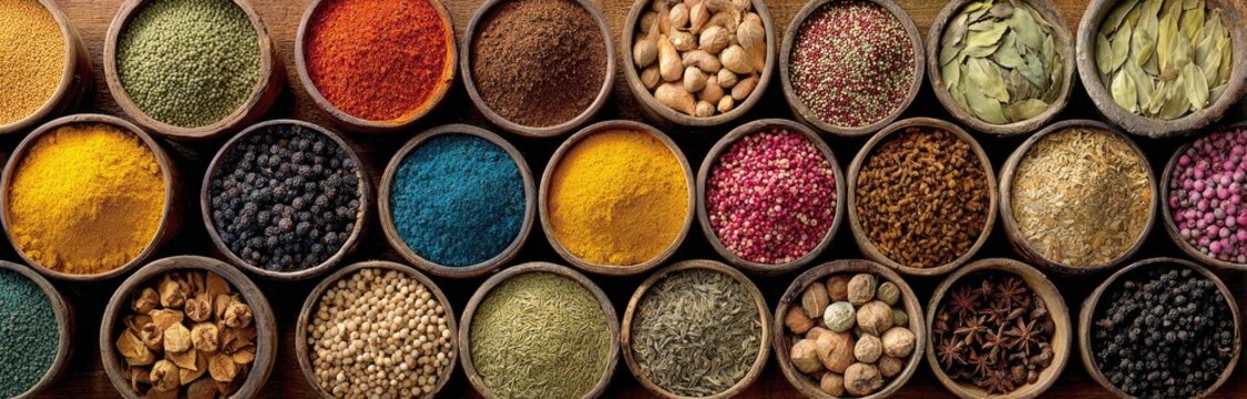 Array of colorful spices in small bowls (1)