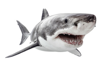Naklejka premium A great white shark with its mouth open, swimming against a transparent background. background removed