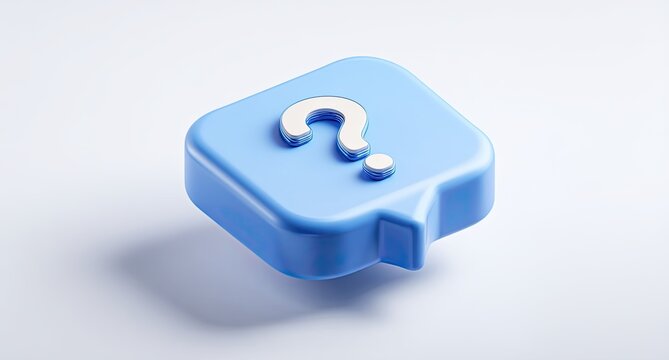 3D rendered light-blue speech bubble with white question mark