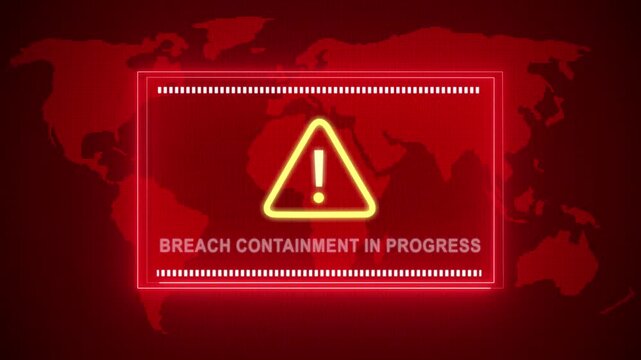 Breach containment in progress warning. Cybersecurity defense and system protection from hackers, secure digital systems, cyberattack prevention. Digital security and risk control.