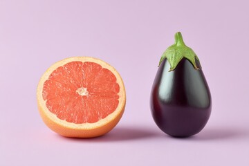 Grapefruit and eggplant on a pastel background