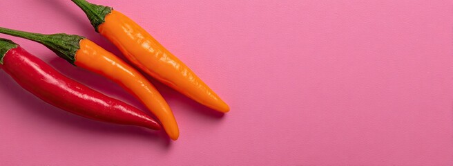 Three peppers on pink background