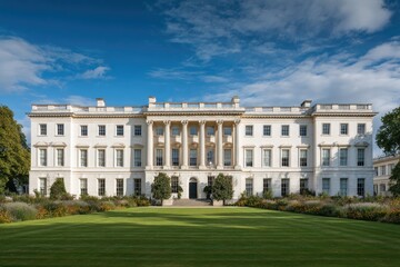 Fototapeta premium Wide shot of a grand, white, classical building
