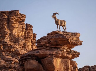 Majestic ibex atop rocky summit
