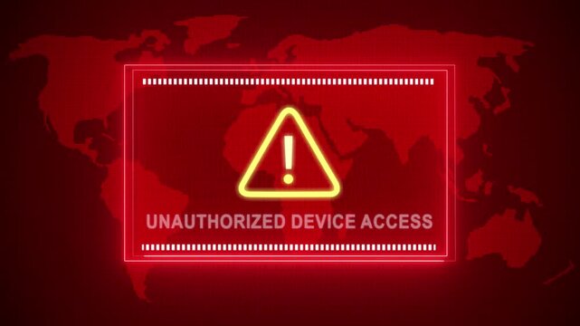 Unauthorized device access warning. Cybersecurity defense and system protection from hackers, secure digital systems, cyberattack prevention. Digital security and risk control.