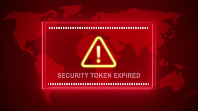 Security token expired warning. Cybersecurity defense and system protection from hackers, secure digital systems, cyberattack prevention. Digital security and risk control.