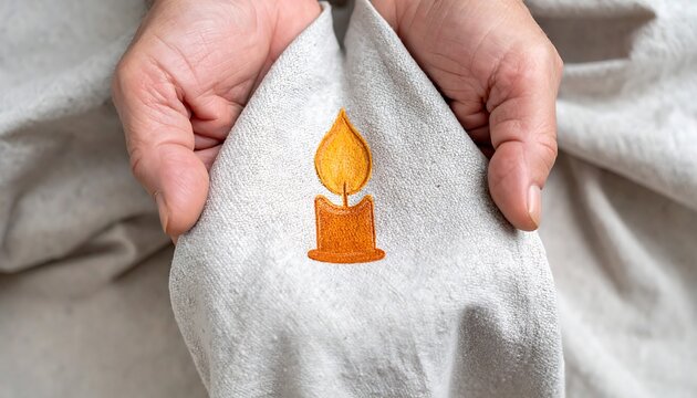 Elderly hands holding candle flame fabric symbol of hope