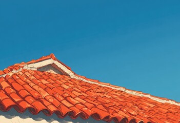 Naklejka premium Red tiled roof against a bright blue sky