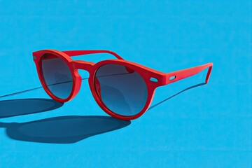 Red sunglasses on a vibrant blue background (1)