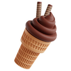 Brown Chocolate Ice Cream Cone with Crispy Waffle and Swirl