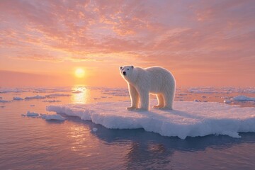 Polar bear on melting ice floe at sunset (1)