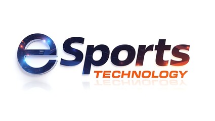 Dynamic eSports and technology wordmark with futuristic digital circuit details and glowing effects