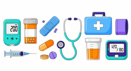 Medical equipment and healthcare items vector illustration