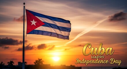 Cuban Flag Waving Proudly at Sunset for Independence Day Celebration