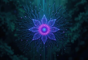 Technological Nature  Emulating Organic Growth with Intricate Circuitry and a Dark, Natural Color Scheme.