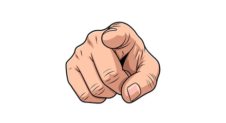 Illustrated hand pointing directly at the viewer with a clear and distinct art style