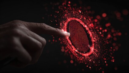 Fingertip interacts with a holographic fingerprint