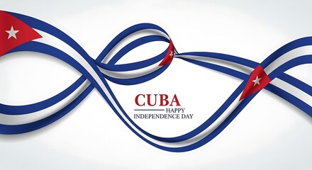 Cuba Independence Day Celebration: Waving Flag Ribbons on White Background
