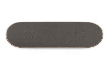 Skateboard deck with black grip tape on transparent background