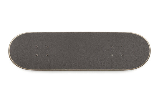 Skateboard deck with black grip tape on transparent background