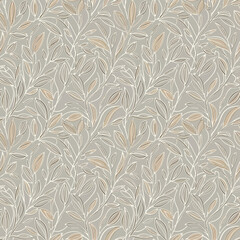Elegant Seamless Botanical Pattern with Delicate Intertwined Leaves in Neutral Beige Tones.