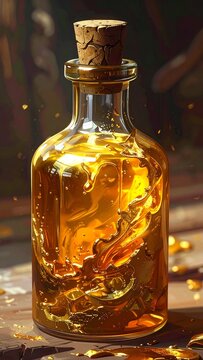 Golden elixir in a glass bottle