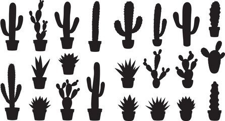 Cactus silhouette collection. Simple minimalist black vector set on white.eps
