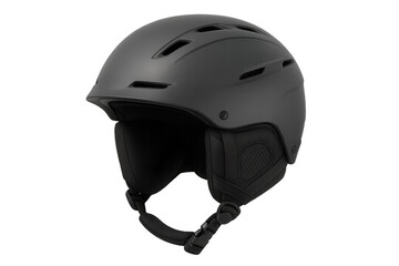 Black matte ski snowboard helmet providing head protection with transparent background