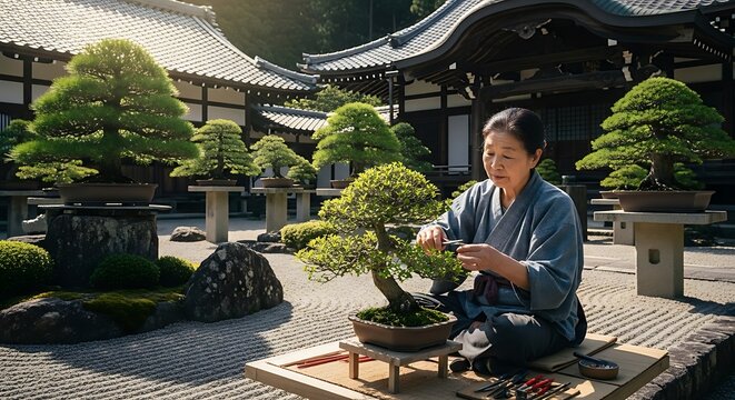 Bonsai Care in Garden.