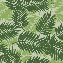 Seamless Tropical Green Palm Leaves Pattern Background