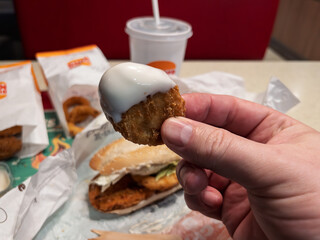 Crispy Chicken Nuggets with Dipping Sauce Close-Up