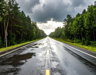 Empty highway under a dramatic sky