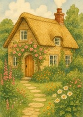 Obraz premium Charming cottage with floral garden.