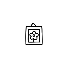 Outlined orange avocado half with pit on white background