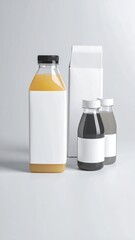 Empty juice bottles and carton