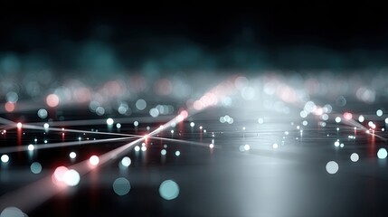 Abstract Blue and Red Digital Network with Cyber Background and Glowing Lights