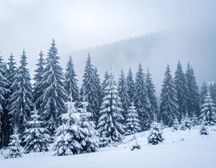 Snow Covered Pine Trees in Winter Landscape