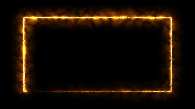 Fiery Orange Electric Rectangle Frame with Smoke Effect on Black Background fire